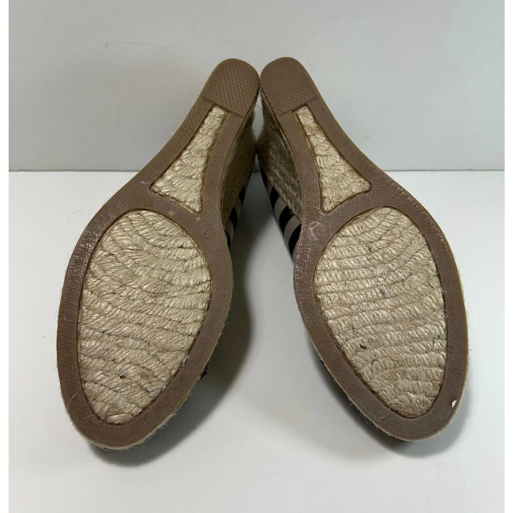 J. CREW Black Taupe Stripe Espadrille Closed Satin Toe Heel Wedge Shoes Womens 9 - Picture 6 of 7